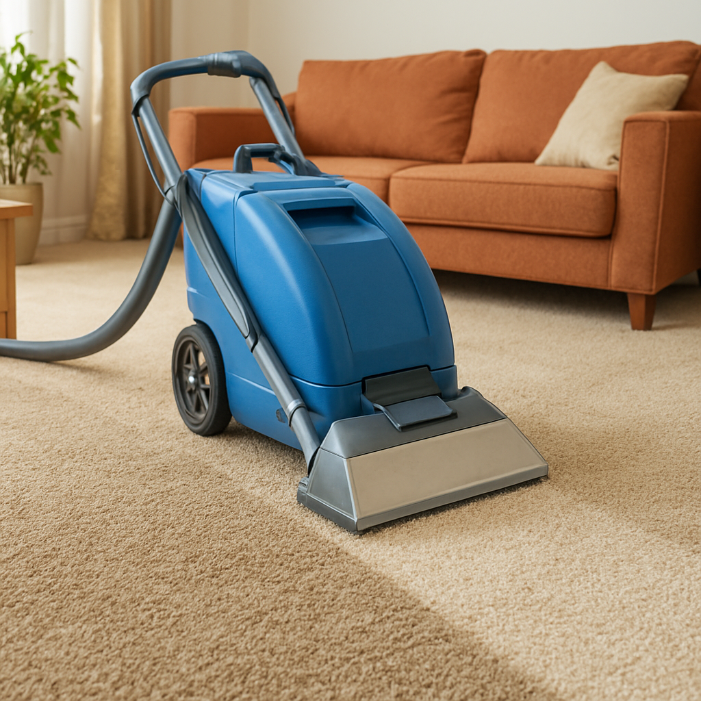 Professional carpet cleaning machine restoring lush carpeting to pristine condition